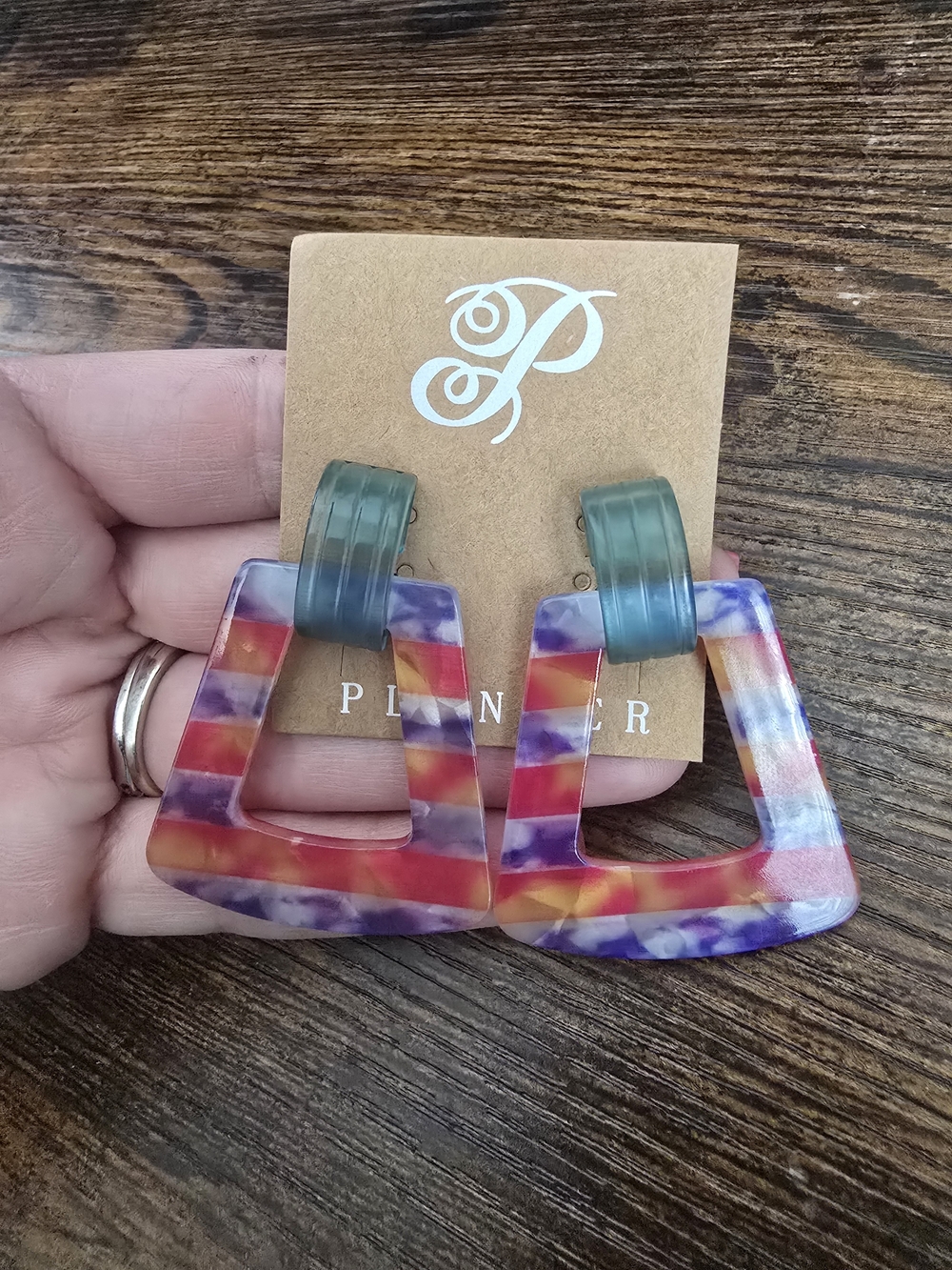Plunder Multicolor Resin Geometric Drop Earrings - Purple, Pink, Orange, Green